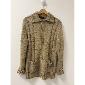 VTG Puritan Sweater Mens Sz Medium Brown Grandpa Fisherman Knit Cardigan 80s